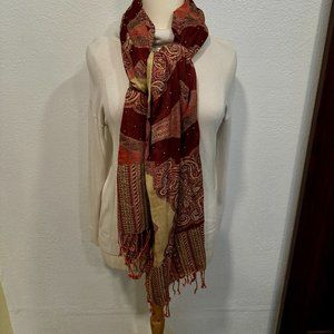 Womens Pashmina Scarf Wrap Shawl Fringed Tiny Beaded Tan Rust MultiColor 80"x28"